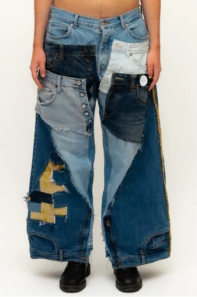 Patchwork-Hose Jeans Vorne